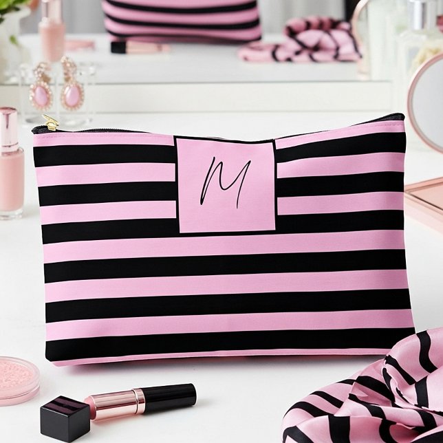 Modern simple stripes monogram accessory pouch (Creator Uploaded)