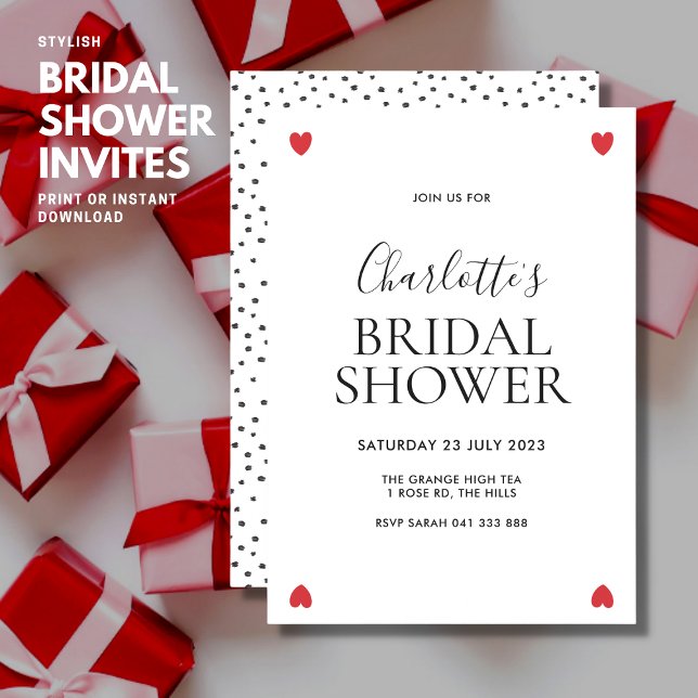 Modern Simple Stylish Red Love Heart Bridal Shower Invitation (Creator Uploaded)