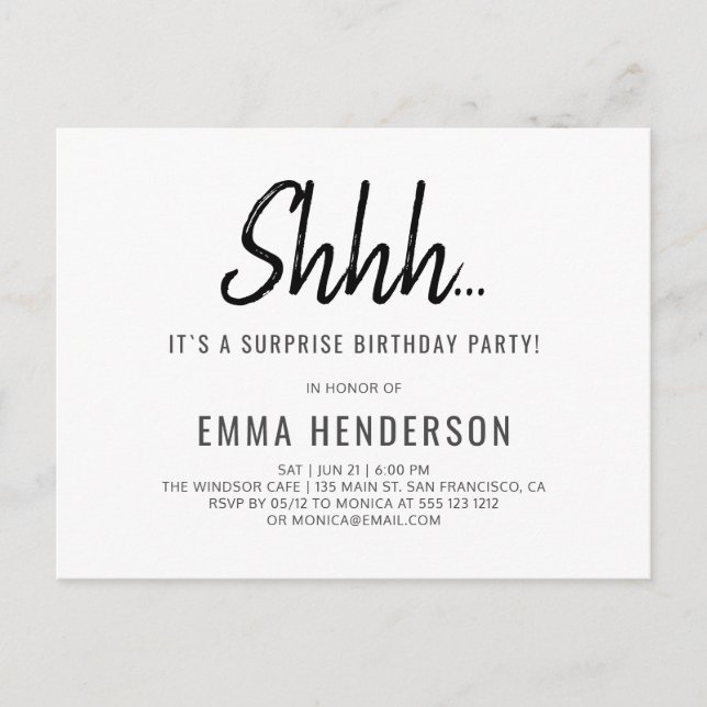 Modern Simple Surprise Birthday Invitation Postcard (Front)