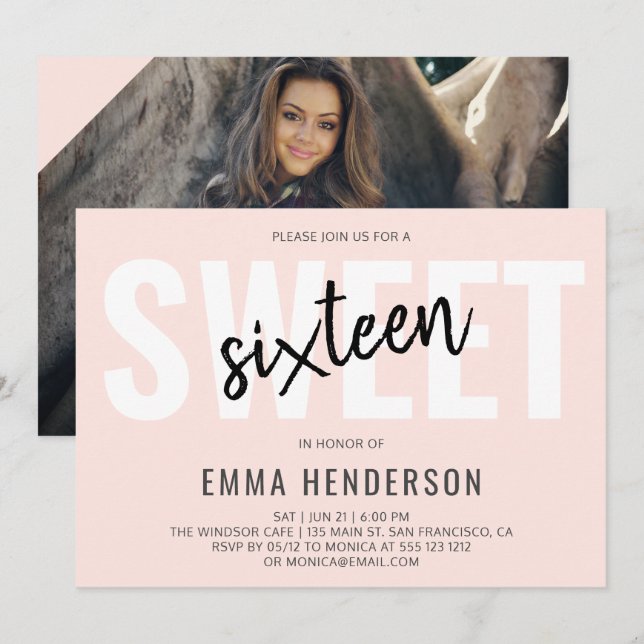 Modern Simple Sweet 16 Invitation (Front/Back)