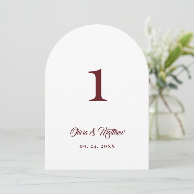 Modern Simple Table Number Burgundy & White  (Standing Front)