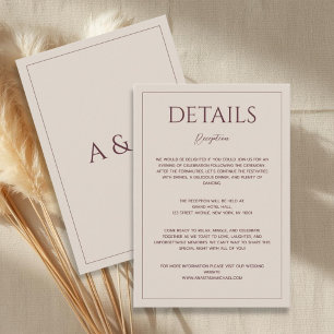 Modern simple tan minimalist wedding details enclosure card