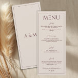 Modern simple tan minimalist wedding menu<br><div class="desc">Modern and simple wedding menu in soft tan. Clean and easy-to-read design that matches a minimalist modern wedding theme. Includes course description - starter,  main course,  desert and drinks information which is easy to edit and personalize.</div>