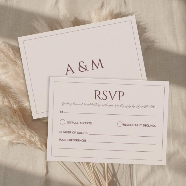 Modern simple tan minimalist wedding RSVP card (Creator Uploaded)