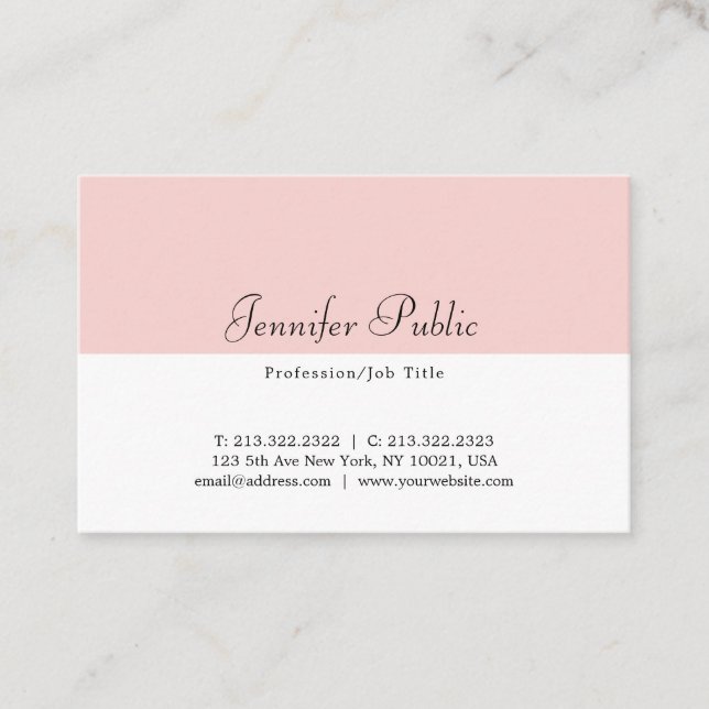 Modern Simple Template Elegant Blush Pink White Business Card (Front)