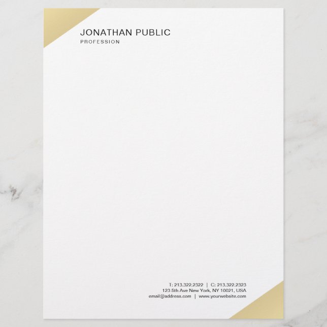 Modern Simple Template Elegant Gold And White Custom Letterhead (Front)