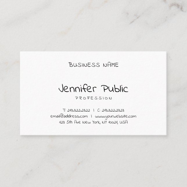 Modern Simple Template Hand Script Cute Elegant Business Card (Front)