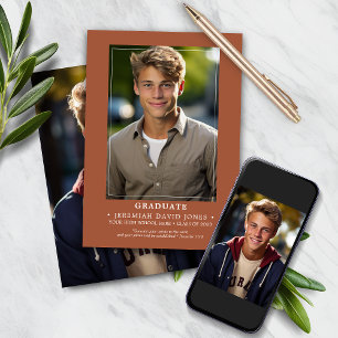Modern Simple Terracotta Brown Photo Graduation Announcement
