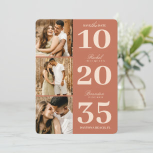 Modern Simple Terracotta Date Three Photo Wedding Save The Date
