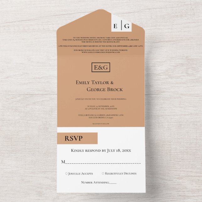 Modern Simple Terracotta Monogram Elegant Wedding All In One Invitation (Inside)