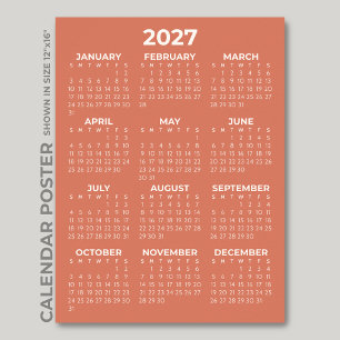 Modern Simple Terracotta Orange 2027 Calendar Poster