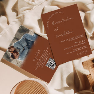 Modern Simple Terracotta RSVP QR code Wedding Invitation