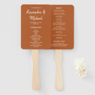 Modern simple terracotta wedding program hand fan