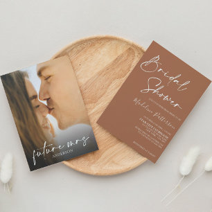 Modern Simple Terracotta with Photo Bridal Shower Invitation