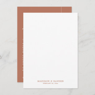 Modern Simple Terracotta with Photo Wedding  Thank You Card