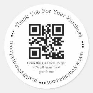 modern simple thank you business qr code classic round sticker