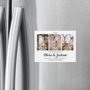 Modern Simple Three Photo Wedding Save the Date Magnetic Invitation