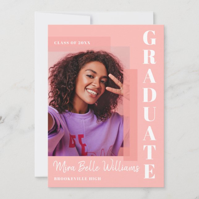 Modern Simple Trendy Graduation Pink Photo Invitation (Front)