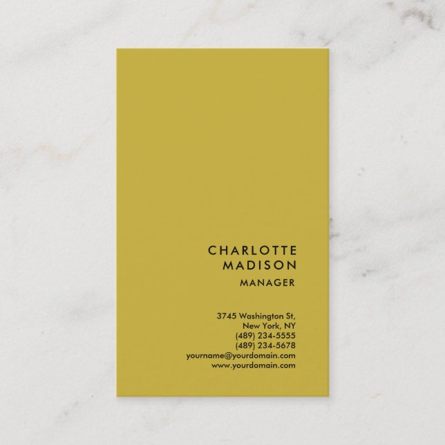Modern Simple Trendy Minimalist Plain Gold Colour Business Card (Front)
