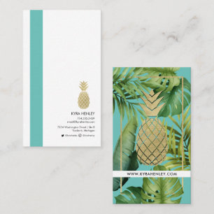 Modern Simple Tropical Leaves Pineapple Turquoise  Business Card