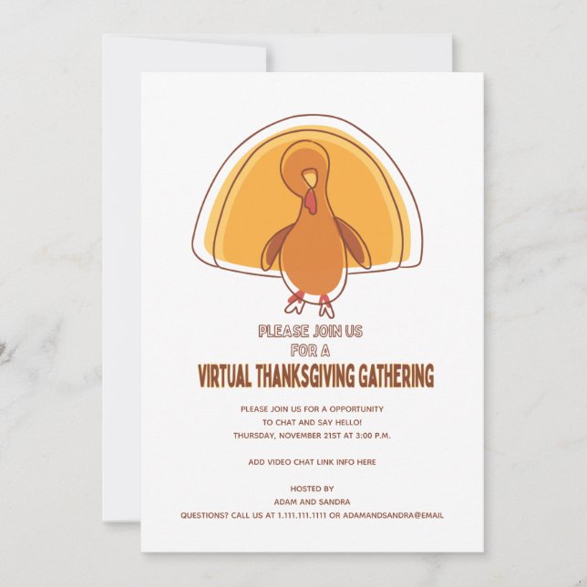 Modern Simple Turkey Virtual Thanksgiving Invitation (Front)