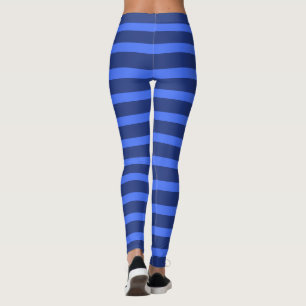 Modern Simple Two Tone Stripe Geometric blue Navy  Leggings