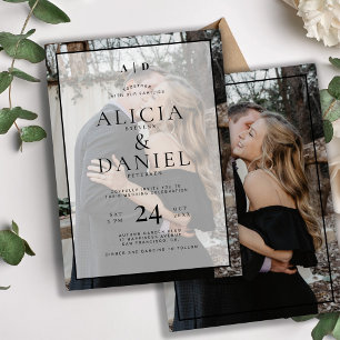 Modern simple typography 2 photo wedding invitation
