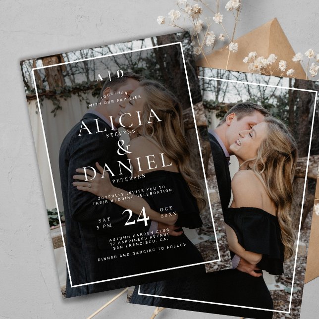 Modern simple typography 2 photo wedding invitation (Creator Uploaded)