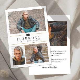 Modern Simple Typography 4 Photo Graduation Thank You Card