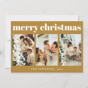 Modern Simple Typography and Photo Gold Christmas Holiday Card