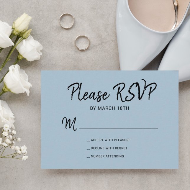 Modern simple typography dusty blue wedding RSVP card (Creator Uploaded)