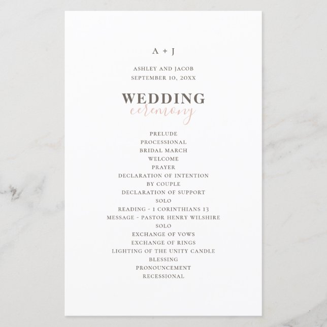 Modern simple typography. Elegant wedding program (Front)