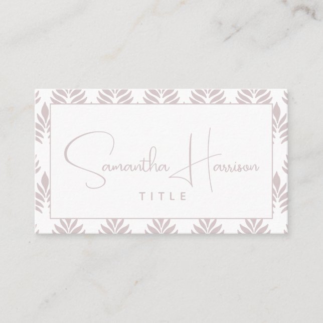 Modern Simple Typography Leaf Pattern Script Business Card (Front)