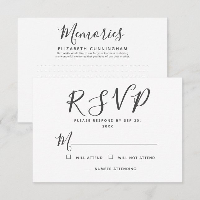 Modern Simple Typography Memories Memorial Reply  RSVP Card (Front/Back)