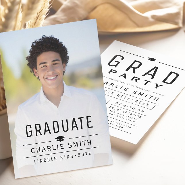 Modern Simple Typography Photo Graduation Party Invitation (Modern Simple Typography Photo Graduation Party Invitation)
