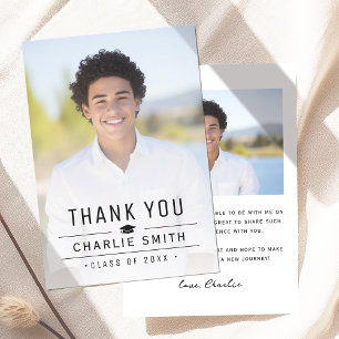 Modern Simple Typography Photo Graduation Thank You Card