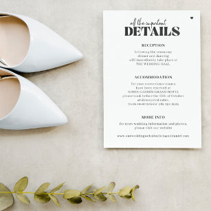 Modern simple typography wedding details enclosure card