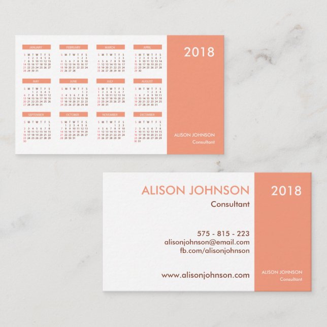 Modern Simple Unique Smart Calendar Business Card (Front/Back)