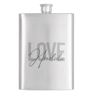 Modern, simple, urban cool design Love Honolulu Hip Flask