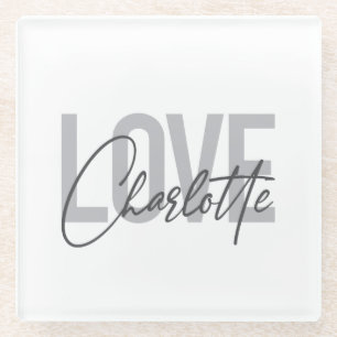 Modern, simple, urban, cool Love Charlotte Glass Coaster