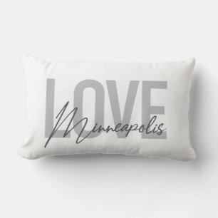 Modern, simple, urban, cool Love Minneapolis Lumbar Cushion