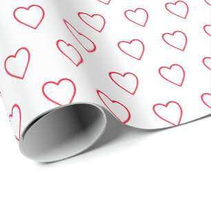 Modern Simple Valentine Red Hearts Pattern Wrapping Paper