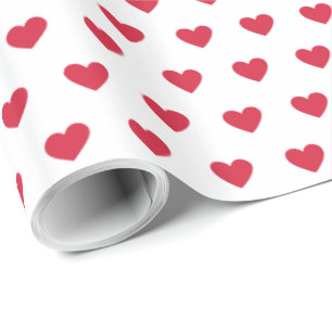 Modern Simple Valentine Red Hearts White Wrapping Paper