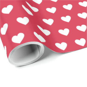 Modern Simple Valentine White Hearts Red Pattern Wrapping Paper