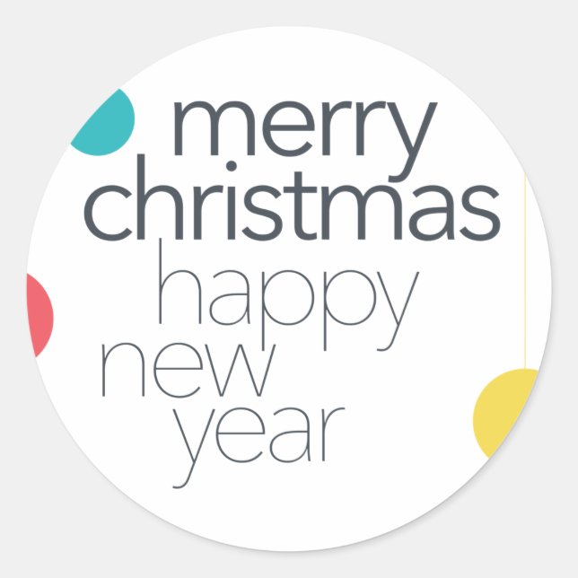 Modern, simple, vibrant, fun "Merry Christmas" Classic Round Sticker (Front)