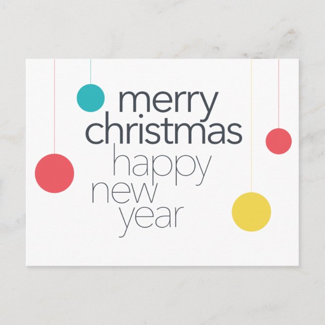 Modern, simple, vibrant, fun "Merry Christmas" Holiday Postcard (Front)