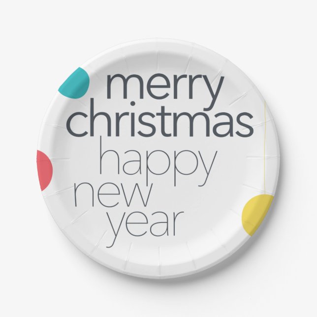 Modern, simple, vibrant, fun "Merry Christmas" Paper Plate (Front)