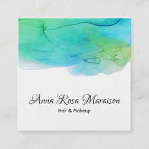*~* Modern Simple Watercolor Abstract Aqua Blue Square Business Card