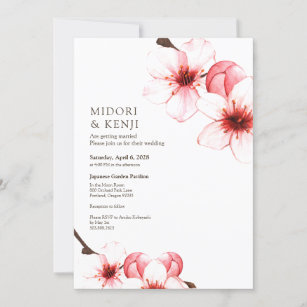 Modern Simple Watercolor Cherry Blossoms  Invitation