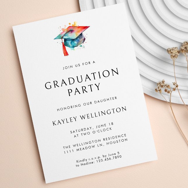 Modern Simple Watercolor Illustration Graduation Invitation (Creator Uploaded)